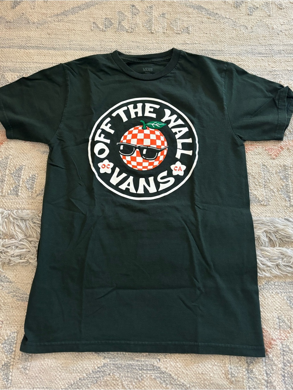 Vans Dark Green T-Shirt with Orange & White Checker Graphic
